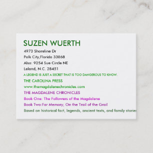 Carte De Visite SUZEN WUERTH, Dr. de 4973 Shoreline, ville de