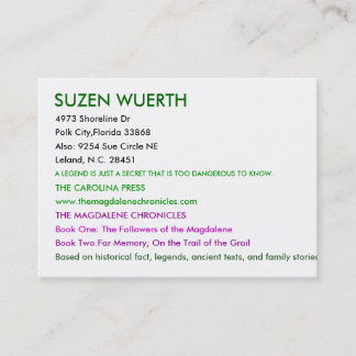 Carte De Visite SUZEN WUERTH, Dr. de 4973 Shoreline, ville de