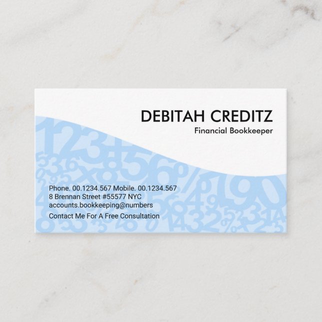 Carte De Visite Sweet Blue Numbers Wave Bookkeeper (Devant)