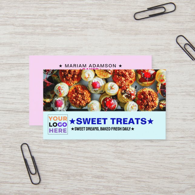 Carte De Visite Sweet Slogan with Bakery Logo (Pastry Chef) Baking (Devant/Arrière en situation)