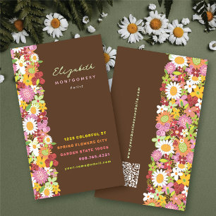 Carte De Visite Sweet Whimsical Spring Fleurs Jardin coloré