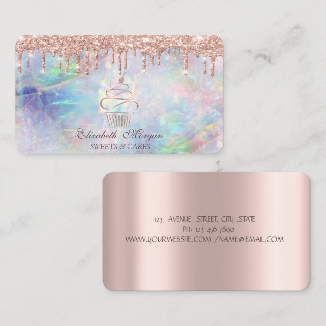 Carte De Visite Sweets Cupcake Rose Gold Drives Opal (Devant / Derrière)