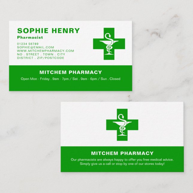 Carte De Visite Symbole apothecaire, Pharmacie, Pharmaciens (Devant / Derrière)