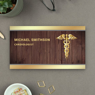 Carte De Visite Symbole Bois Gold Caduceus Médicale Professionnel