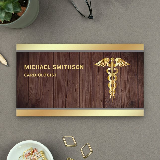 Carte De Visite Symbole Bois Gold Caduceus Médicale Professionnel (Créateur téléchargé)