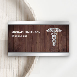 Carte De Visite Symbole Bois Steel Caduceus Médicale Professionnel