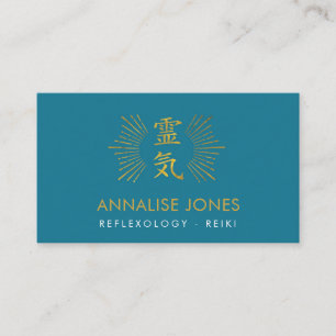Carte De Visite Symbole curatif de Reiki d'or sur le bleu