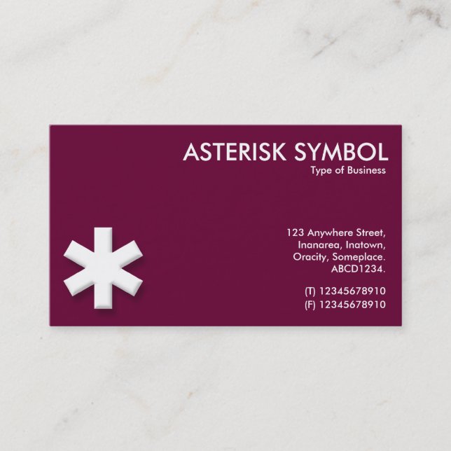 Carte De Visite Symbole d'Astérisque - Maroon de Crimsom profonde  (Devant)