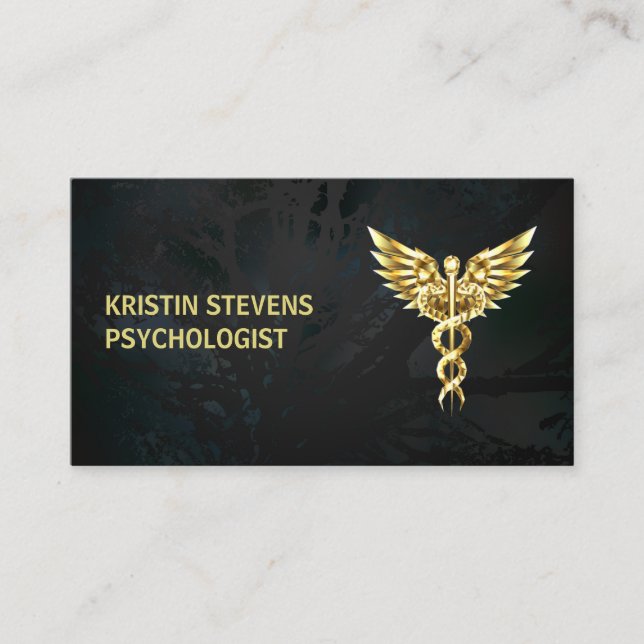 Carte De Visite Symbole de Caduceus d'or noir Médicale (Devant)