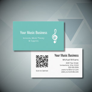 Carte De Visite Symbole de Clé de Treble Musical QR Code Turquoise