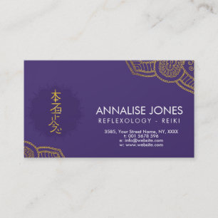 Carte De Visite Symbole de guérison Reiki doré sur fond violet dan