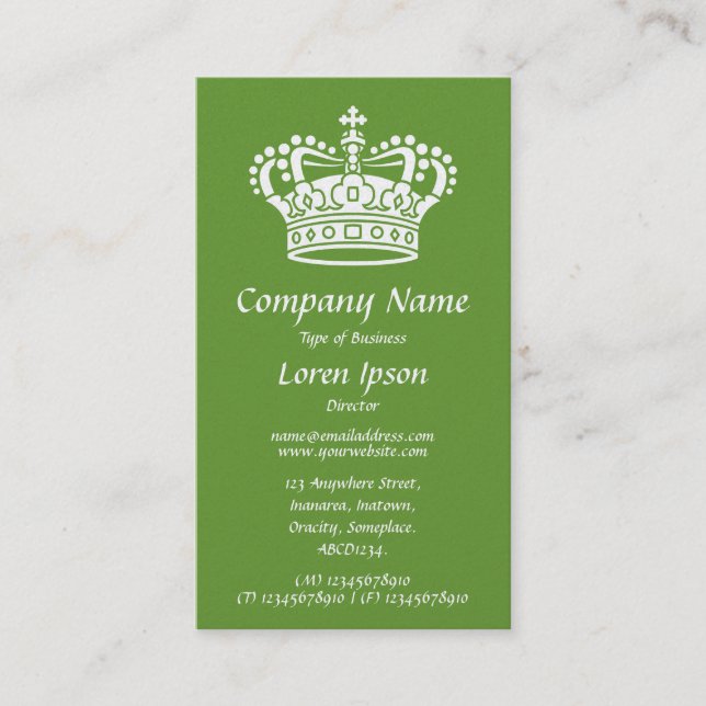 Carte De Visite Symbole de la Couronne - Blanc sur Avocado (Carte  (Devant)