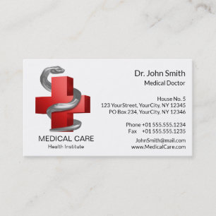 Carte De Visite SYMBOLE DE LA Croix Médicale Rouge Serpent d'argen