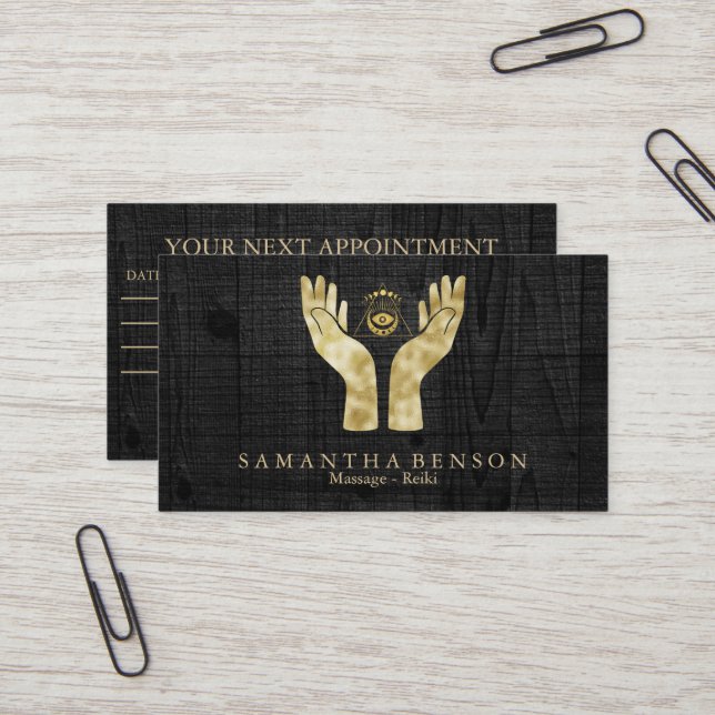 Carte De Visite Symbole des mains de guérison Chakra Reiki Pratici (Devant/Arrière en situation)