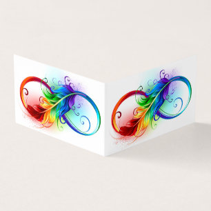 Carte De Visite Symbole d'infini avec plume arc-en-ciel
