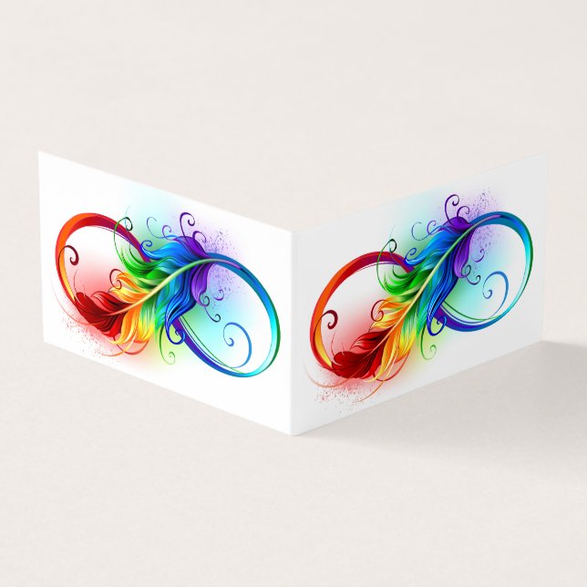 Carte De Visite Symbole d'infini avec plume arc-en-ciel (Extérieur)