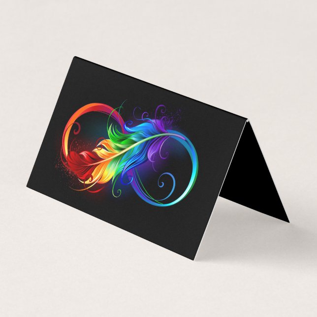 Carte De Visite Symbole d'infini avec plume arc-en-ciel (Devant)