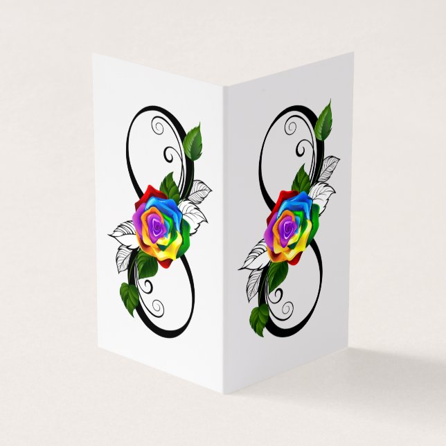 Carte De Visite Symbole d'infini avec Rose arc-en-ciel (Extérieur)