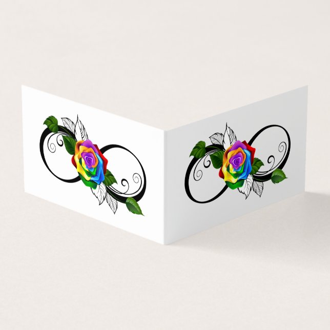 Carte De Visite Symbole d'infini avec Rose arc-en-ciel (Extérieur)