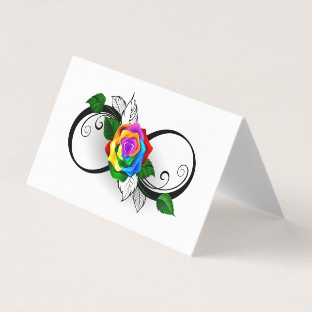 Carte De Visite Symbole d'infini avec Rose arc-en-ciel (Devant)