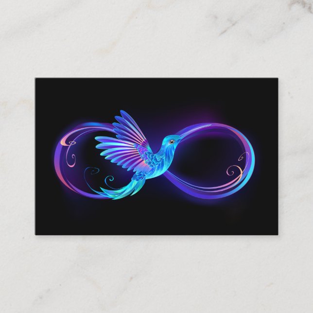 Carte De Visite Symbole d'infini néon avec colibri brillant (Devant)