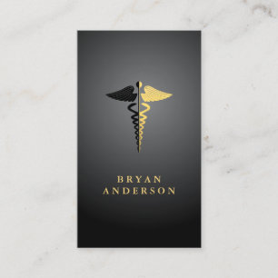 Carte De Visite Symbole Faux Gold Foil et Black Caduceus