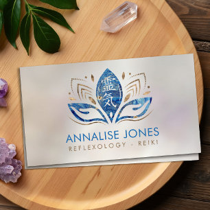 Carte De Visite Symbole Reiki et les mains en Marbre Bleu Lotus