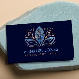 Carte De Visite Symbole Reiki et les mains en Marbre Bleu Lotus