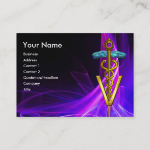 CARTE DE VISITE SYMBOLE VÉTÉRINAIRE CADUCÉ D'OR VURPLE VAGUES LUMI