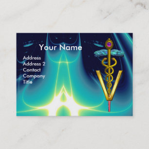 Carte De Visite SYMBOLE VÉTÉRINAIRE DE CADUCE D'OR / Aqua Blue Tur