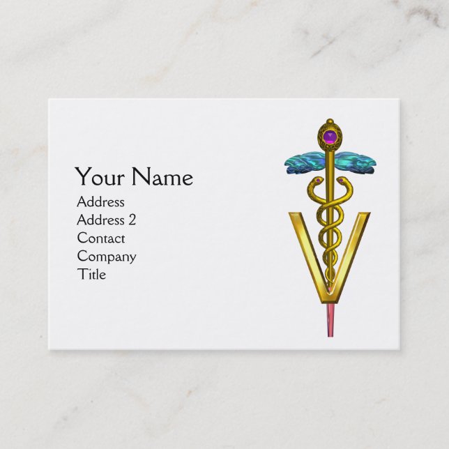 Carte De Visite SYMBOLE VÉTÉRINAIRE DE CADUCE D'OR / Blanc Noir (Devant)