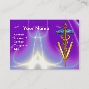 Carte De Visite SYMBOLE VÉTÉRINAIRE DE CADUCE D'OR / Bleu pourpr
