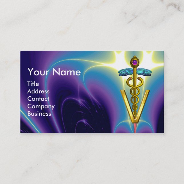 Carte De Visite SYMBOLE VÉTÉRINAIRE DE CADUCE D'OR /Bleu pourpre (Devant)