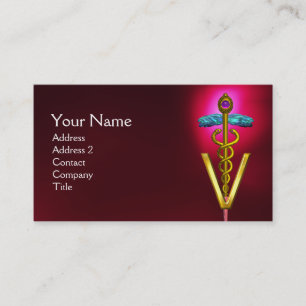 Carte De Visite SYMBOLE VÉTÉRINAIRE DE CADUCE D'OR / Bourgogne rou