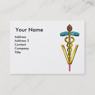 Carte De Visite SYMBOLE VÉTÉRINAIRE DE CADUCE D'OR / Fuchsia blanc