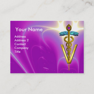 Carte De Visite SYMBOLE VÉTÉRINAIRE DE CADUCE D'OR / Fuchsia viole