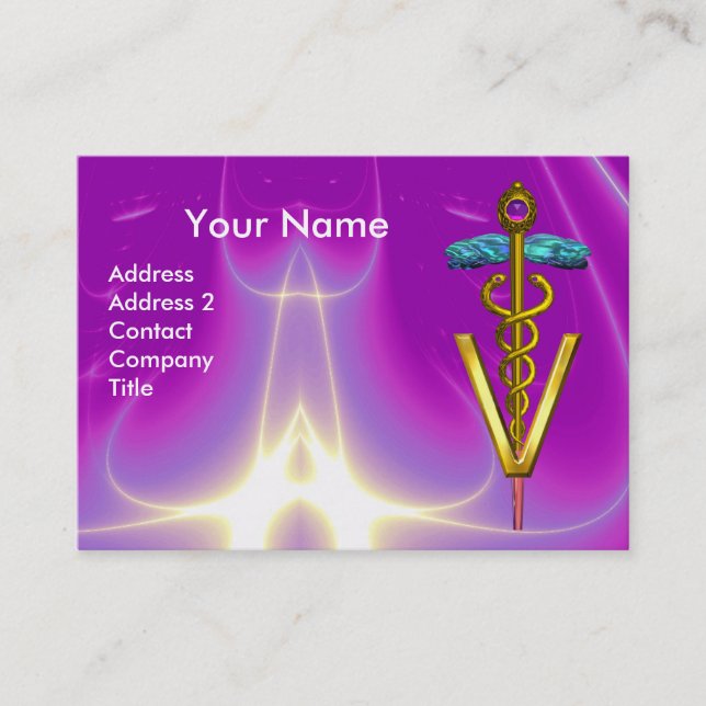 Carte De Visite SYMBOLE VÉTÉRINAIRE DE CADUCE D'OR / Rose violet (Devant)