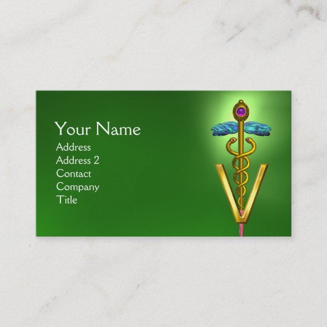 Carte De Visite SYMBOLE VÉTÉRINAIRE DE CADUCE D'OR / Vert Émeraude (Devant)