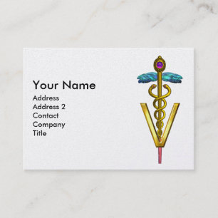 Carte De Visite SYMBOLE VÉTÉRINAIRE DE CADUCE D'OR Violet blanc