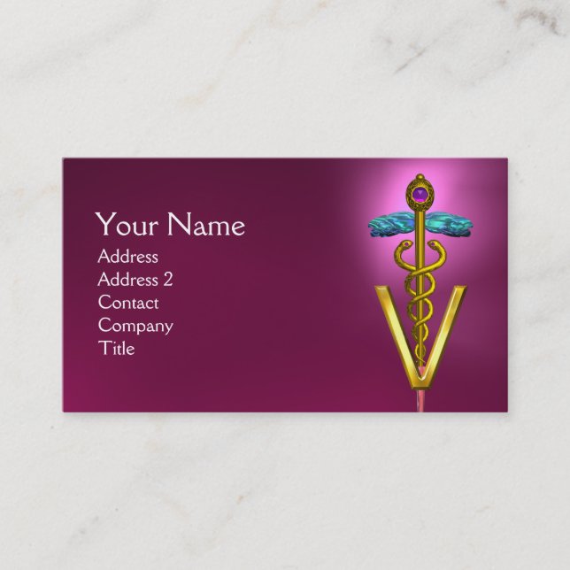 Carte De Visite SYMBOLE VÉTÉRINAIRE DE CADUCE D'OR / Violet rose (Devant)