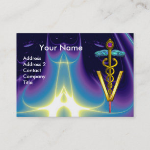 Carte De Visite SYMBOLE VÉTÉrINAIRE DU CADUCÉE D'OR / Bleu Violet