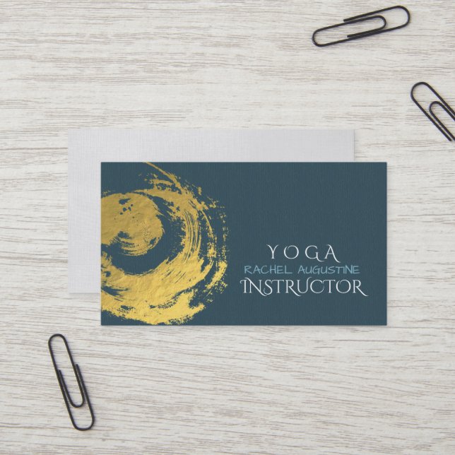 Carte De Visite Symbole YOGA bleu & or ZEN brosse (Devant/Arrière en situation)