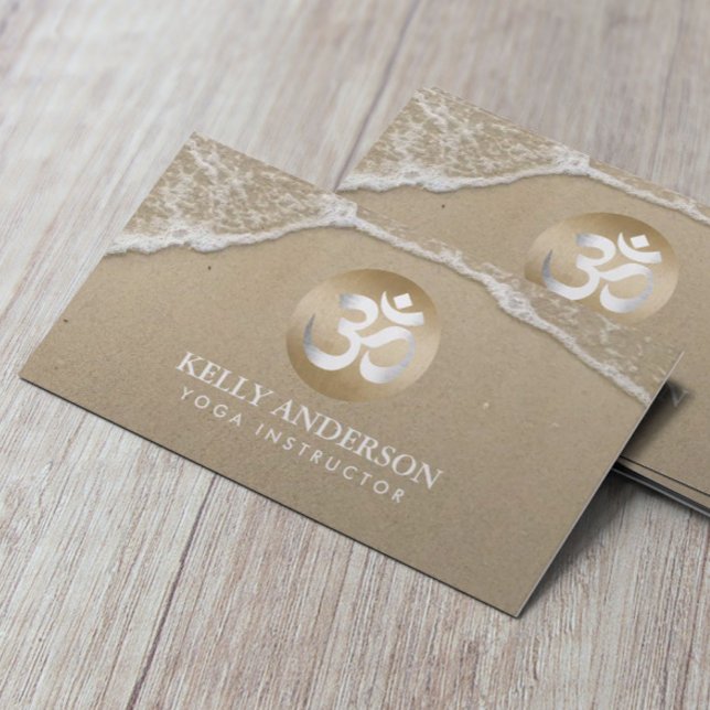 Carte De Visite Symbole Yoga Gold Om Classy Beach Sand & Eau (Créateur téléchargé)
