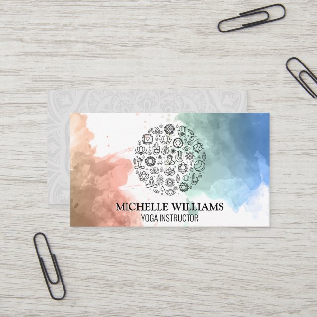 Carte De Visite Symboles du yoga | Motif Mandala (Devant/Arrière en situation)