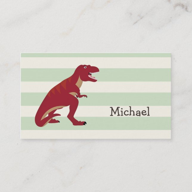 Carte De Visite T-Rex rouge sur Pastel Green Stripes (Dos)