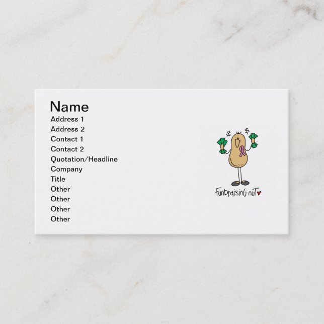Carte De Visite T-shirts et cadeaux d'écrou de collecte de fonds (Devant)