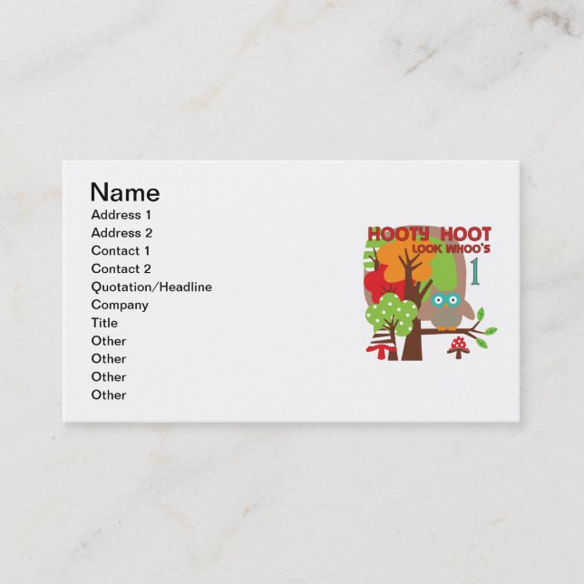 Carte De Visite T-shirts et cadeaux Owl First Birthday (Devant)