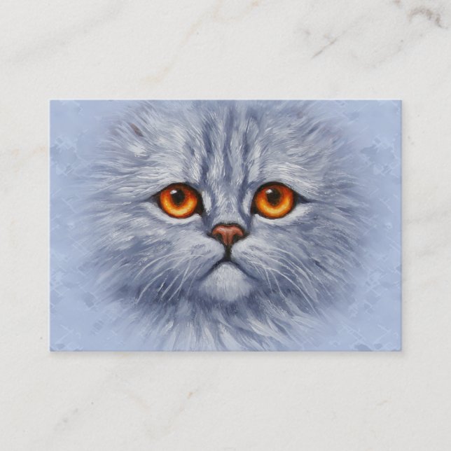 Carte De Visite Tabby Fluffé Chat Kitten Visage gris clair (Devant)