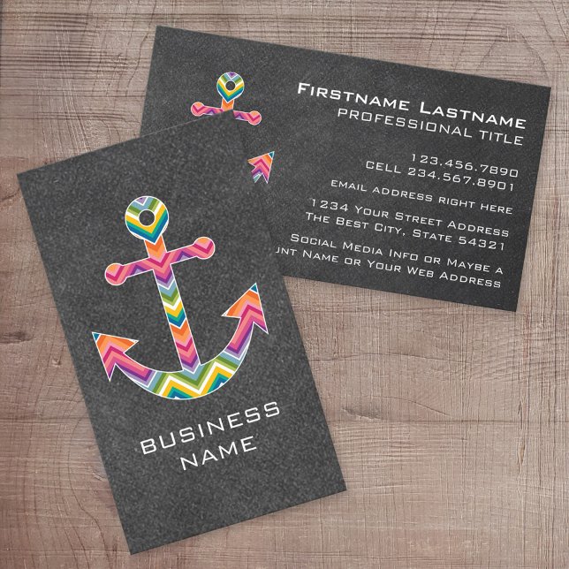 Carte De Visite Tableau de bord d'Ancres nautiques avec Chevrons l (Custom Printed Online Business Card)
