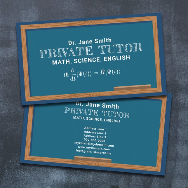 Carte De Visite Tableau de bord et équation Tuteur privé (Chalkboard & Equation Private Tutor Business Card)